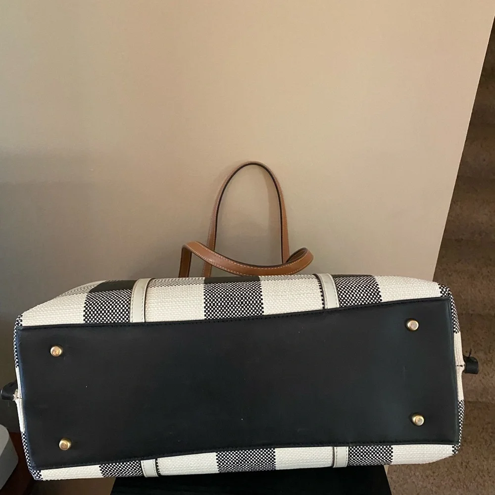 Tory Burch Plaid Gingham Tote with Tan Accents - Picture 6 of 9